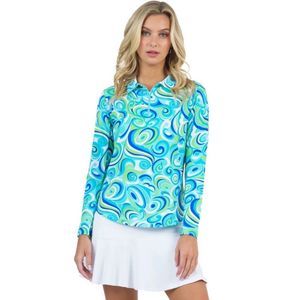 IBKUL Top Emma Polo Size S Long Sleeve Zip Shirt Turquoise Golf Womens Sun Shirt
